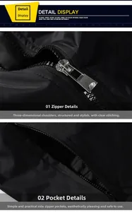 Detail of metal zipper and side pocket on a black casual stand collar jacket for men