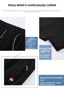 Dettaglio vita elastica con coulisse e tasche con zip sui pantaloni sportivi neri da uomo