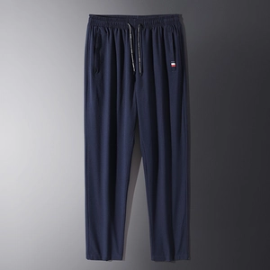 Pantaloni sportivi da uomo blu navy a gamba dritta con elastico in vita e coulisse