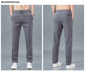 Vue avant et arrière du pantalon décontracté en soie glacée pour homme avec cordon de serrage