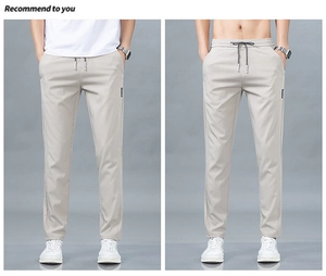Pantalon décontracté en soie glacée pour homme avec cordon de serrage et coupe ajustée