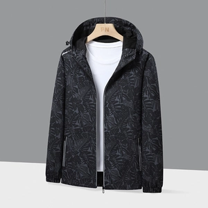 Coupe-vent à Capuche Outdoor Hommes Femmes Imprimé Feuilles Tropicales Imperméable Coupe-vent Respirant Léger Veste Sportive