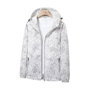 Coupe-vent imperméable blanc avec imprimé botanique gris pour les activités de plein air