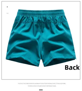 Back view of teal blue men's sports shorts featuring elastic drawstring waistband