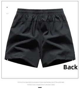 Detailed back view of men's black loose shorts with comfortable elastic waistband