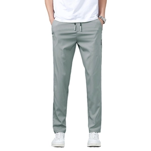 Pantalon décontracté léger en soie glacée pour hommes vert sauge avec cordon serrage
