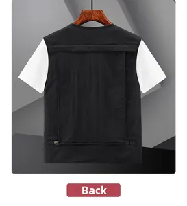 Vista posteriore del gilet da pesca multitasche da uomo con grande scomparto nascosto