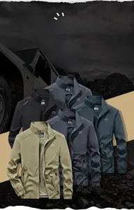 Detail of outdoor jacket logo and elastic cuffs in five versatile casual colors