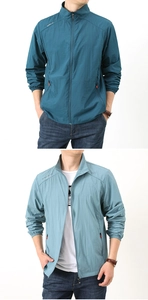 Détail d'une veste de protection solaire légère avec col montant et poches zippées
