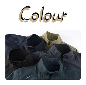 Close-up of lightweight outdoor jackets showcasing zip-up collars and stretch fabric texture
