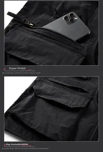 Dettaglio del gilet multitasche con ampia tasca con zip per smartphone
