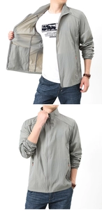 Vue détaillée de la veste légère gris clair pour homme avec poche intérieure et fermeture