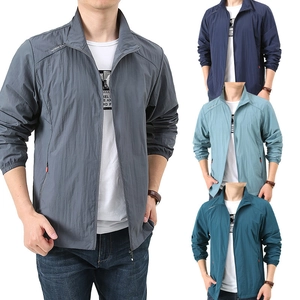 Coupe-vent de Plein Air Léger pour Hommes Respirant Imperméable Col Montant Protection Solaire UPF40 Manteau de Sport Décontracté
