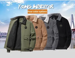 Detail view of winter corduroy jackets in four colors with warm sherpa fleece collars