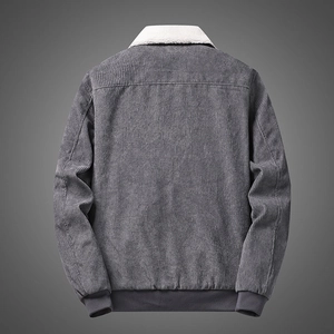 Men's casual corduroy jacket with fleece collar shown from a detailed back view
