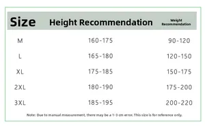 Detailed size chart for men's casual shorts with height and weight recommendations