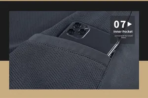 Detail of a deep grey breathable mesh inner pocket on a men's outdoor jacket