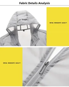 Détails du tissu de la veste de protection solaire avec capuche et fermeture éclair