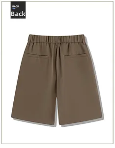 Detail view of the elastic waistband and back pockets on brown quick-dry shorts