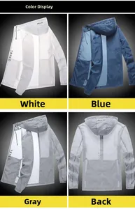 Détails des vestes de protection solaire à capuche légères en blanc, bleu et gris
