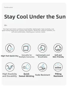 Detailed feature icons showing breathable, quick-dry, and elastic tech fabric properties