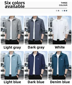 Six colors of lightweight men's sun protection jackets with stand collar and chest logo