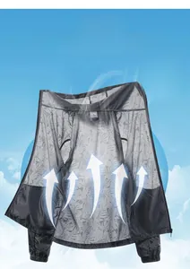 Detail view of lightweight sun protection jacket showing breathable mesh texture in grey