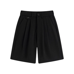 Men's Summer Casual Suit Shorts Quick Dry Polyester Pleated Wide Leg Solid Color Fashion Loose Five-Point Shorts