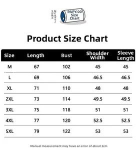 Size chart for men's sun protection jacket with measurements from M to 5XL in cm