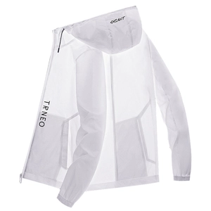 Veste de protection solaire blanche ultra-fine et respirante avec capuche et logo TRNEO