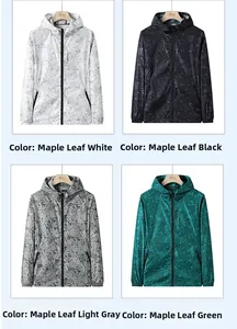 Detailed four-color grid showing maple leaf pattern sun protection jackets for men
