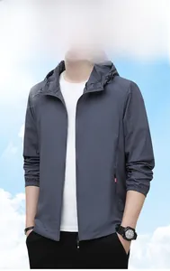 Detail of breathable lightweight grey sun protection hoodie for men outdoor activities