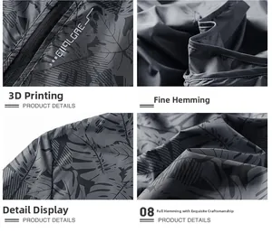 Detail view of tropical leaf print jacket showing precise stitching and quality metal zipper