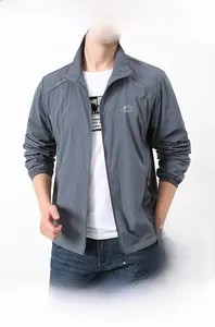 Men's grey sun protection jacket with stand collar and zipper detail in outdoor style
