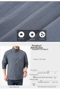 Detailed fabric texture and men's lightweight grey nylon sun protection jacket