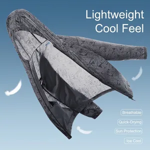 Men's cooling tropical print sun protection jacket with grey breathable hooded design
