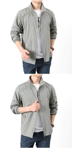 Detailed view of grey lightweight sun protection jacket with outdoor logo and stand collar