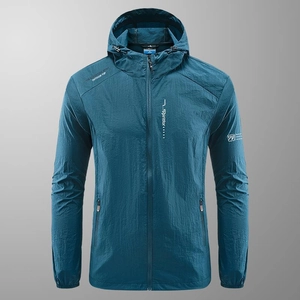 Giacca protettiva UV unisex leggera color ciano scuro con cappuccio e zip intera