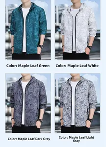 Détail de vestes de protection solaire à motif de feuilles d'érable en quatre coloris variés