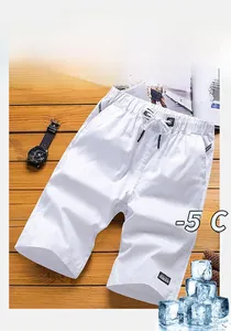 Detail view of men white casual shorts with elastic drawstring waist and side pockets
