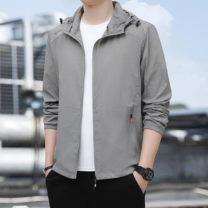 Men's lightweight grey hooded sun protection jacket for outdoor adventure and fishing