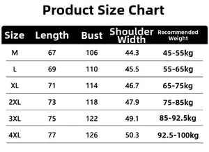 Detailed men's sun protection clothing size chart from M to 4XL with measurements