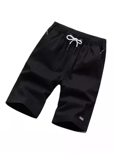 Men's breathable black cotton shorts with elastic drawstring waist and side pockets