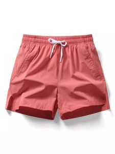 Atmungsaktive Herren-Sommer-Shorts in Korallenrosa mit elastischem Kordelzugbund