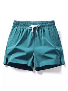 Lockere atmungsaktive blaugrüne Herren-Shorts mit elastischem Tunnelzug und Seitenschlitzen