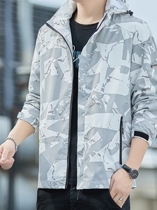 Giacca a Vento Outdoor Impermeabile da Uomo Con Cappuccio Stampa Marmo Geometrica Cappotto Sportivo per Escursionismo Corsa Casual Primavera Autunno