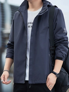 Veste coupe-vent imperméable bleu marine pour homme avec capuche et poignets réglables