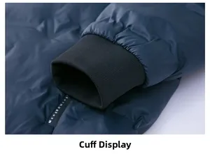 Detailed view of elastic ribbed cuffs on a winter jacket with windproof stitching