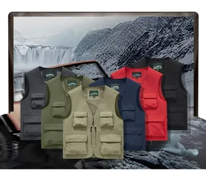 Gilet da pesca all'aperto con tasche multiple mostrato in sei colori per l'escursionismo