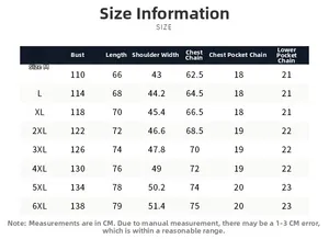 Detaillierte Größentabelle für Herren Outdoor Anglerweste mit Maßen von Größe M bis 6XL